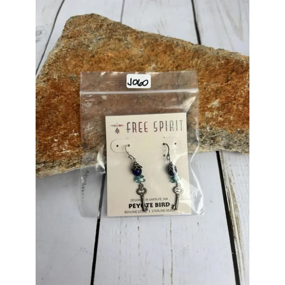 Peyote‎ Bird Free Spirit Sterling Silver Key Genuine Stone Drop Earrings J060